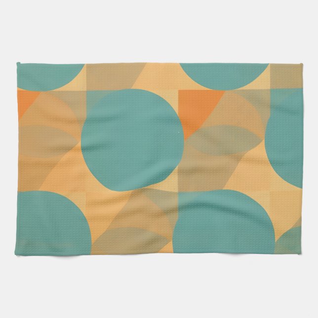 Teal, Tan, and Orange in Retro Look Pattern Kökshandduk (Horisontell)