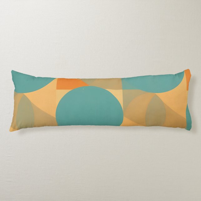 Teal, Tan, and Orange in Retro Look Pattern Kroppskudde (Framsidan)