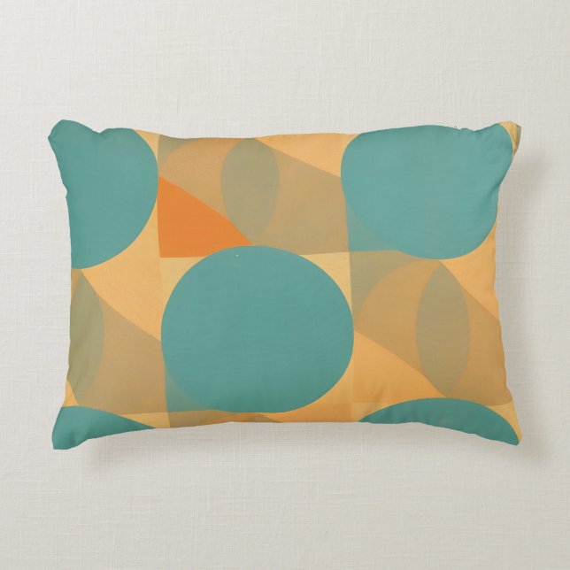 Teal, Tan, and Orange in Retro Look Pattern Prydnadskudde (Framsidan)