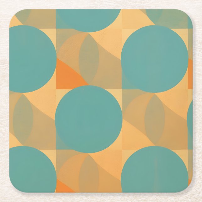 Teal, Tan, and Orange in Retro Look Pattern Underlägg Papper Kvadrat (Framsidan)
