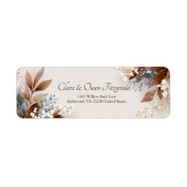 Teal Tan Leaf White Blossom Botanical Returadress Etikett