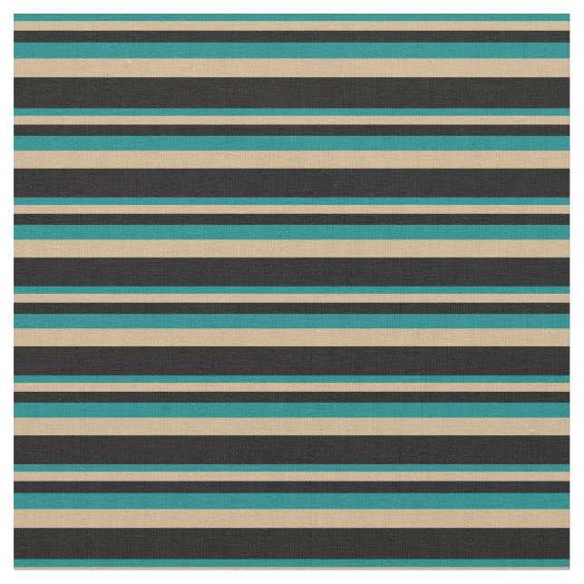 Teal, Tan och Black Stripe Mönster Tyg (Närbild)