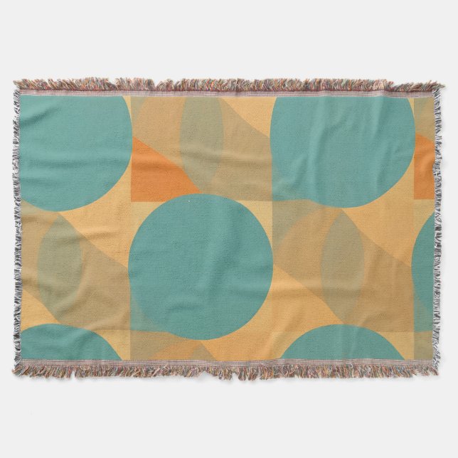 Teal, Tan och Orange i Retro Look-mönster Filt (Framsidan)