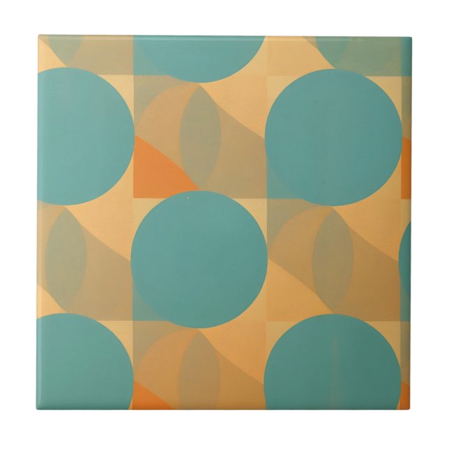 Teal, Tan och Orange i Retro Look-mönster Kakelplatta (Framsidan)
