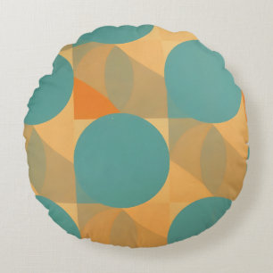 Teal, Tan och Orange i Retro Look-mönster Rund Kudde