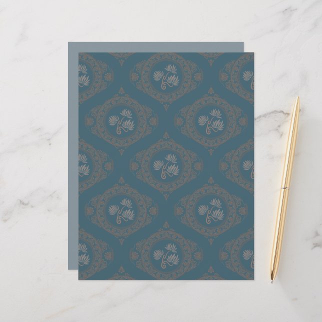 Teal Tapestry Rococo Mandala Ogee Damask Scrapbook (Fram/Back In Situ)