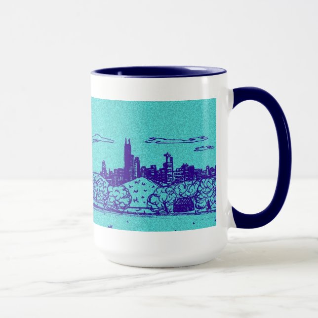 Teal Tecknad Stil Chicago Mugg (Höger)