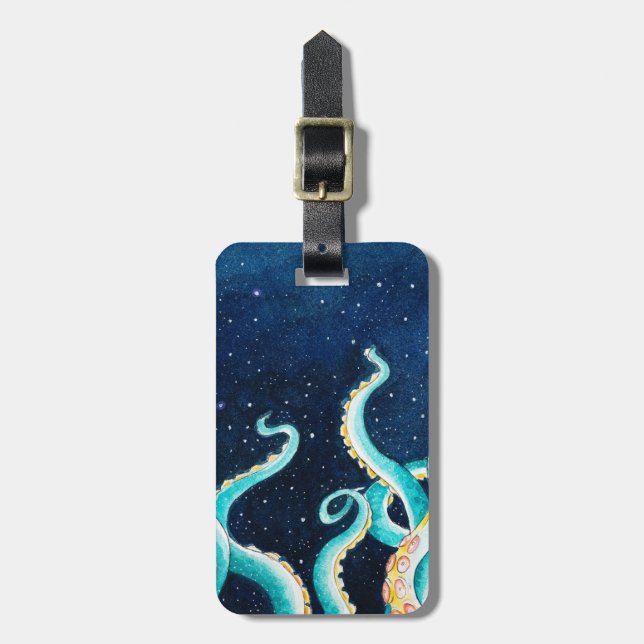 Teal Tentacles Galaxy Stars Watercolor Bagagebricka (Vertikal Framsida)
