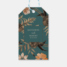 Teal terracotta faller bröllopsförmån presentetikett