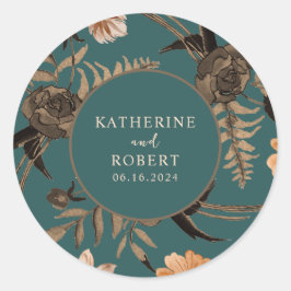 Teal terracotta vattenfärgsfärgad blommigt faller runt klistermärke