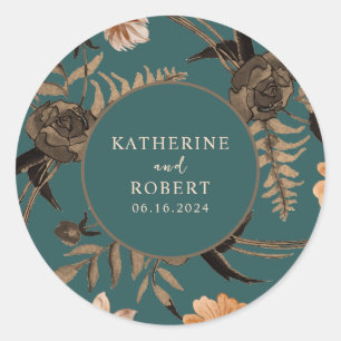 Teal terracotta vattenfärgsfärgad blommigt faller runt klistermärke
