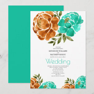 Teal Terracotta Watercolor Blommigt Boho Inbjudningar