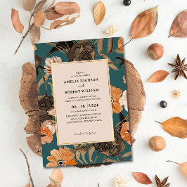 Teal Terracotta Watercolor Blommigt Fall Wedding Inbjudningar
