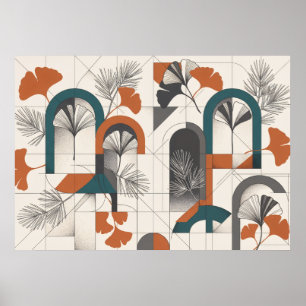 Teal Terrakotta Geometriska valv Ginkgo Affisch