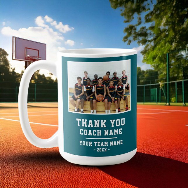 Teal Thank you Coach Team Name Photo Kaffemugg (Skapare uppladdad)