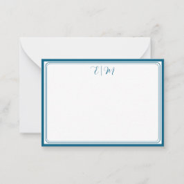 Teal three Border Monogram Note Card Anteckningskort