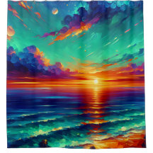 "Teal Tide: Ocean Sunset Glow"