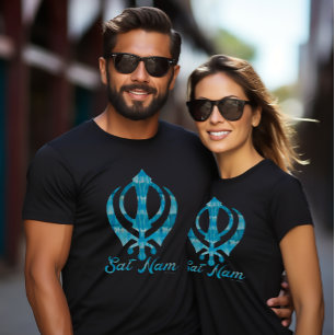Teal Tie Dye Khanda Sikh Sikhism Symbol Black T Shirt