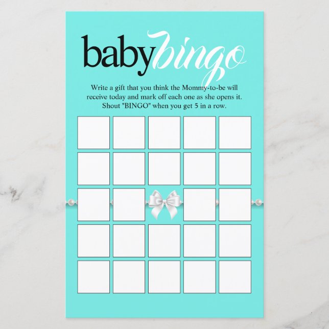 Teal Tiffany Theme Baby Bingo Baby Shower Game (Framsida)