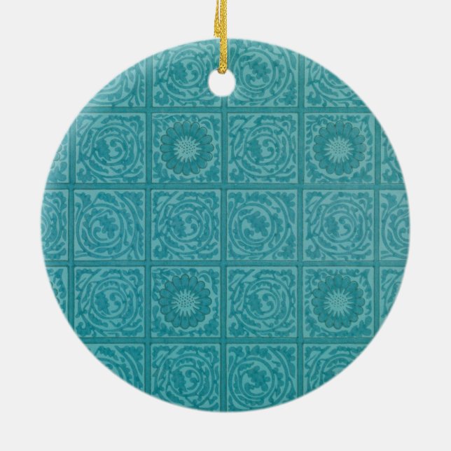 Teal Tile Mönster (av William Morris) Julgransprydnad Keramik (Baksidan)