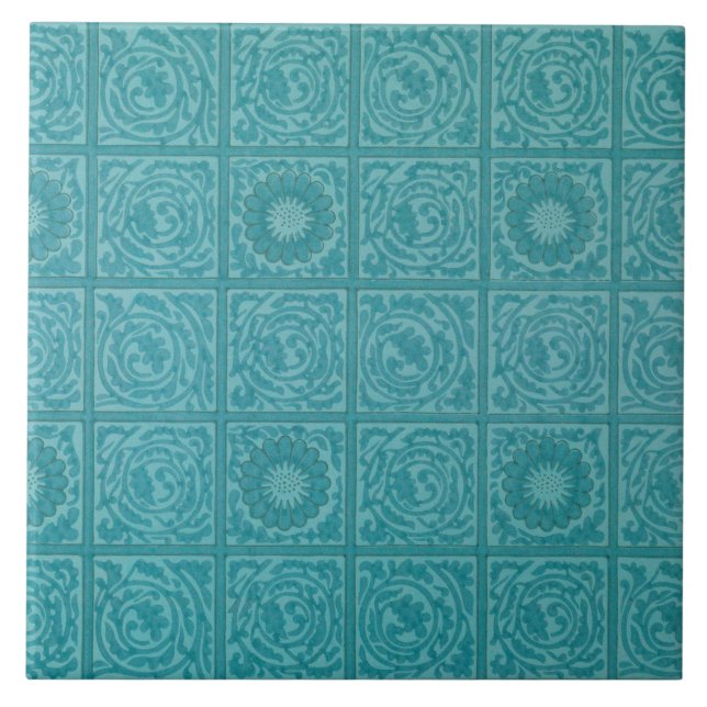Teal Tile Mönster (av William Morris) Kakelplatta (Framsidan)