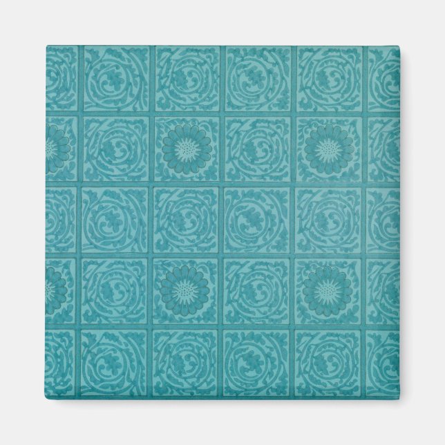 Teal Tile Mönster (av William Morris) Magnet (Framsidan)