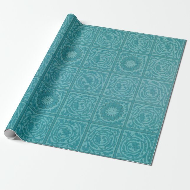 Teal Tile Mönster (av William Morris) Presentpapper (Utrullad)