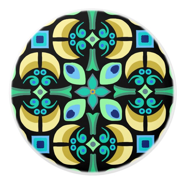 Teal tile mönster med svart bakgrund knopp (Framsidan)