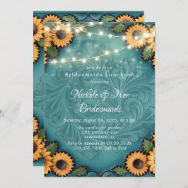 Teal Tooled Leather Solros Bridesmaids Luncheon Inbjudningar