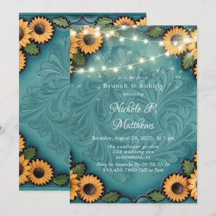 Teal Tooled Leather Solros Brunch & Bubly Inbjudningar