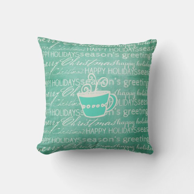 Teal Topography Hett Chocolate Helgdag Pillow Kudde (Framsida)