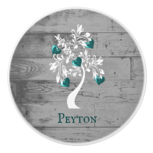 Teal Träd i Hearts Personlig Ceramic Knob Knopp