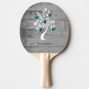 Teal Träd i Hearts Personlig Ping Pong Paddle Pingisracket