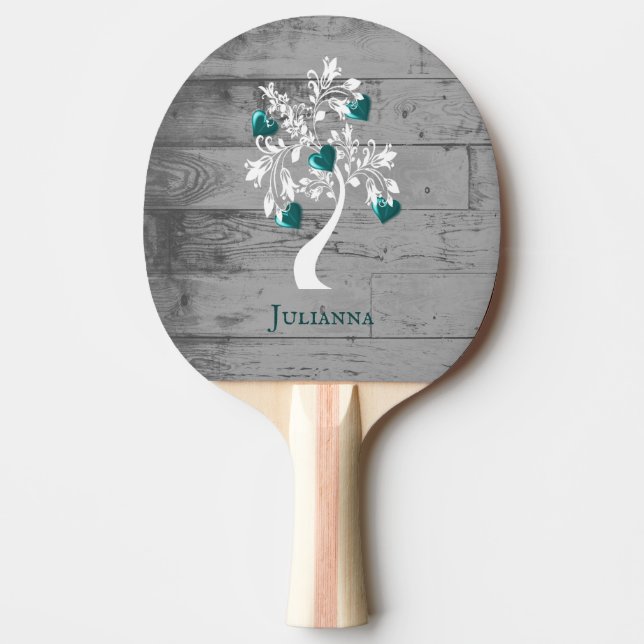 Teal Träd i Hearts Personlig Ping Pong Paddle Pingisracket (Framsidan)