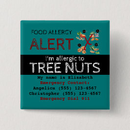 Teal Träd Nöt Food Allergy Alert Label Knapp