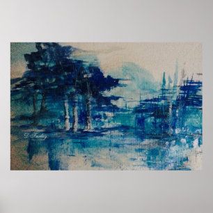 Teal Träd Stretched Kanvastryck Poster