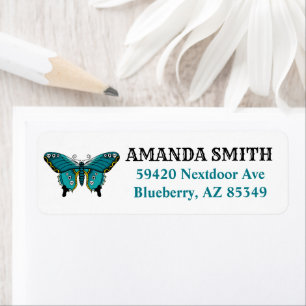 Teal Traditional Tattoo Butterfly Returadress Etikett