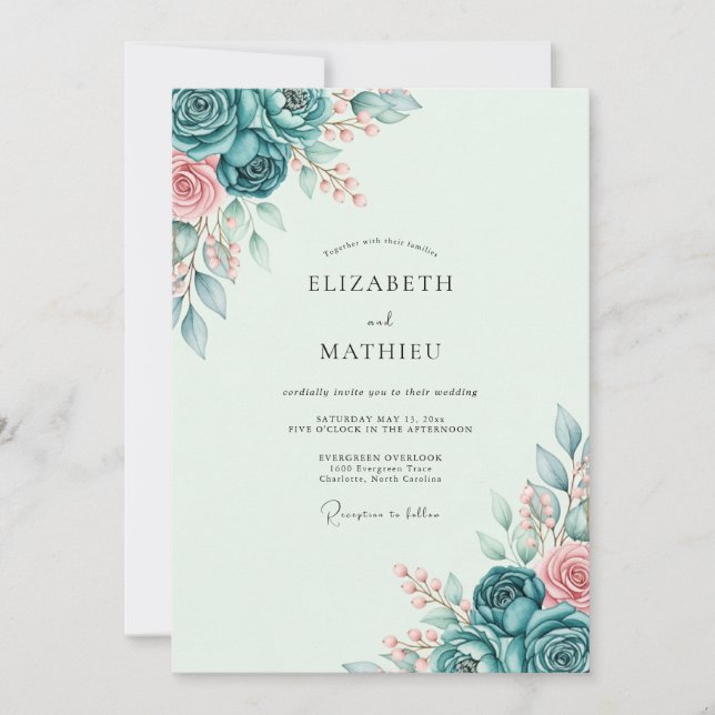 Teal Tranquil Spring Wedding Inbjudningar (Framsida)