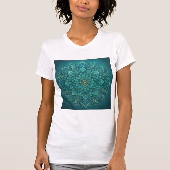 Teal Tranquility Mandala – Boho Spiritual Art  T Shirt (Framsida)