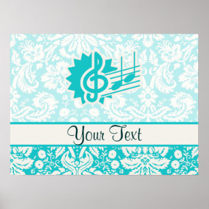 Teal Treble Clef Poster