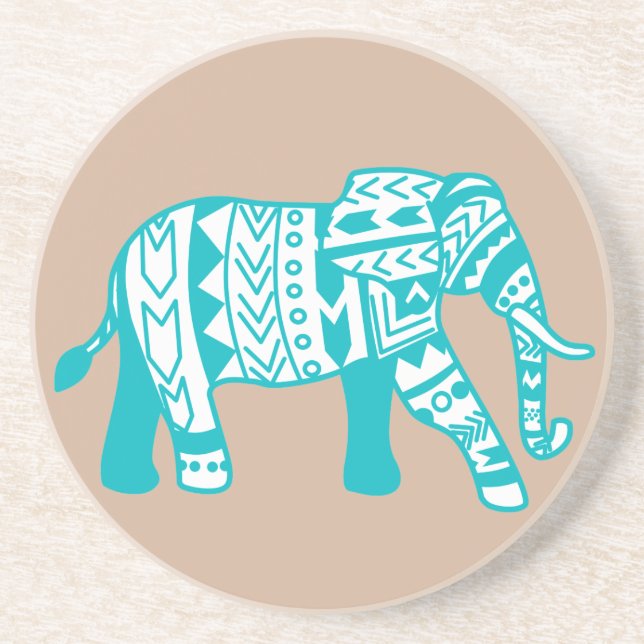Teal Tribal Bohemian Elephant Underlägg Sandsten (Framsidan)