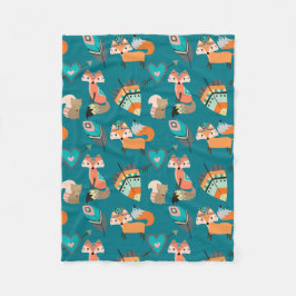 Teal Tribal Fox Mönster Fleecefilt