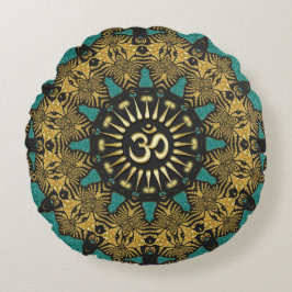 Teal Tribal Mandala om Symbol Round Pillow Rund Kudde