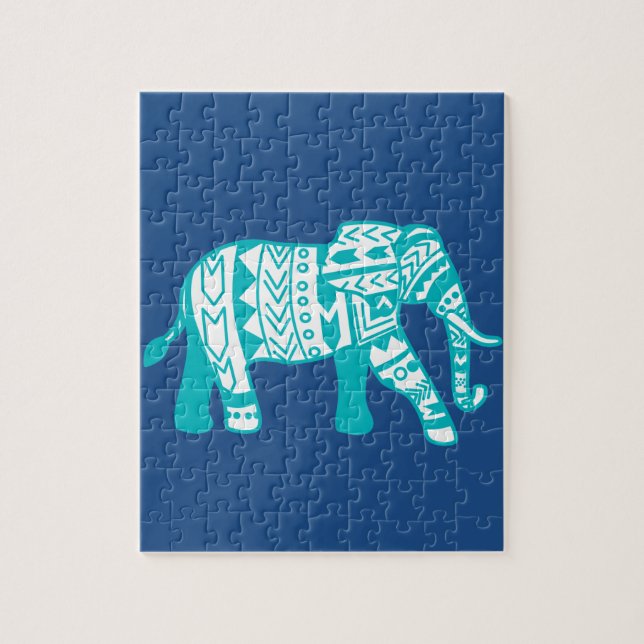 Teal Tribal Walking Elephant Pussel (Vertikal)