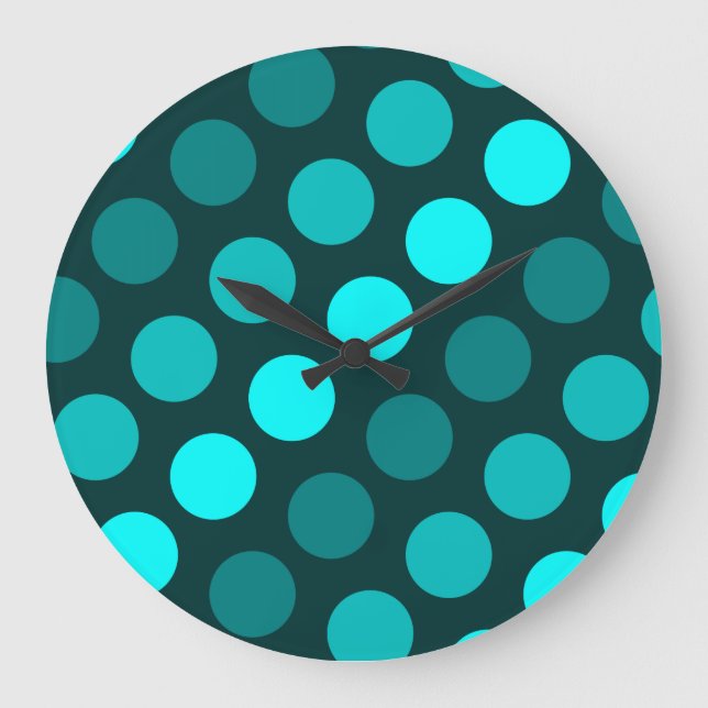 Teal Trio Polka dots Stor Klocka (Framsida)
