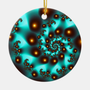 Teal Trippy Abstrakt Fine Art Fractal Julgransprydnad Keramik