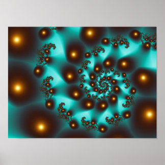 Teal Trippy Abstrakt Fine Art Fractal Poster