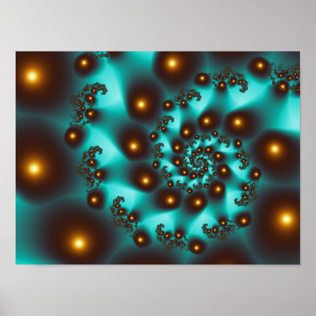 Teal Trippy Abstrakt Fine Art Fractal Poster (Framsidan)