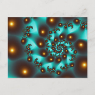 Teal Trippy Abstrakt Fine Art Fractal Vykort