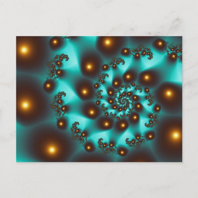 Teal Trippy Abstrakt Fine Art Fractal Vykort (Framsida)